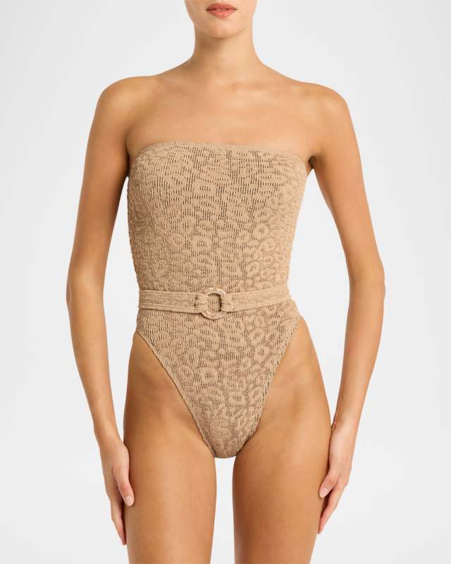 Oat Leopard Belted Fane One-Piece Swimsuit